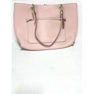 Steve Madden Womens Pink Pebbled Leather Tote Bag Red Interior Gold Hardware